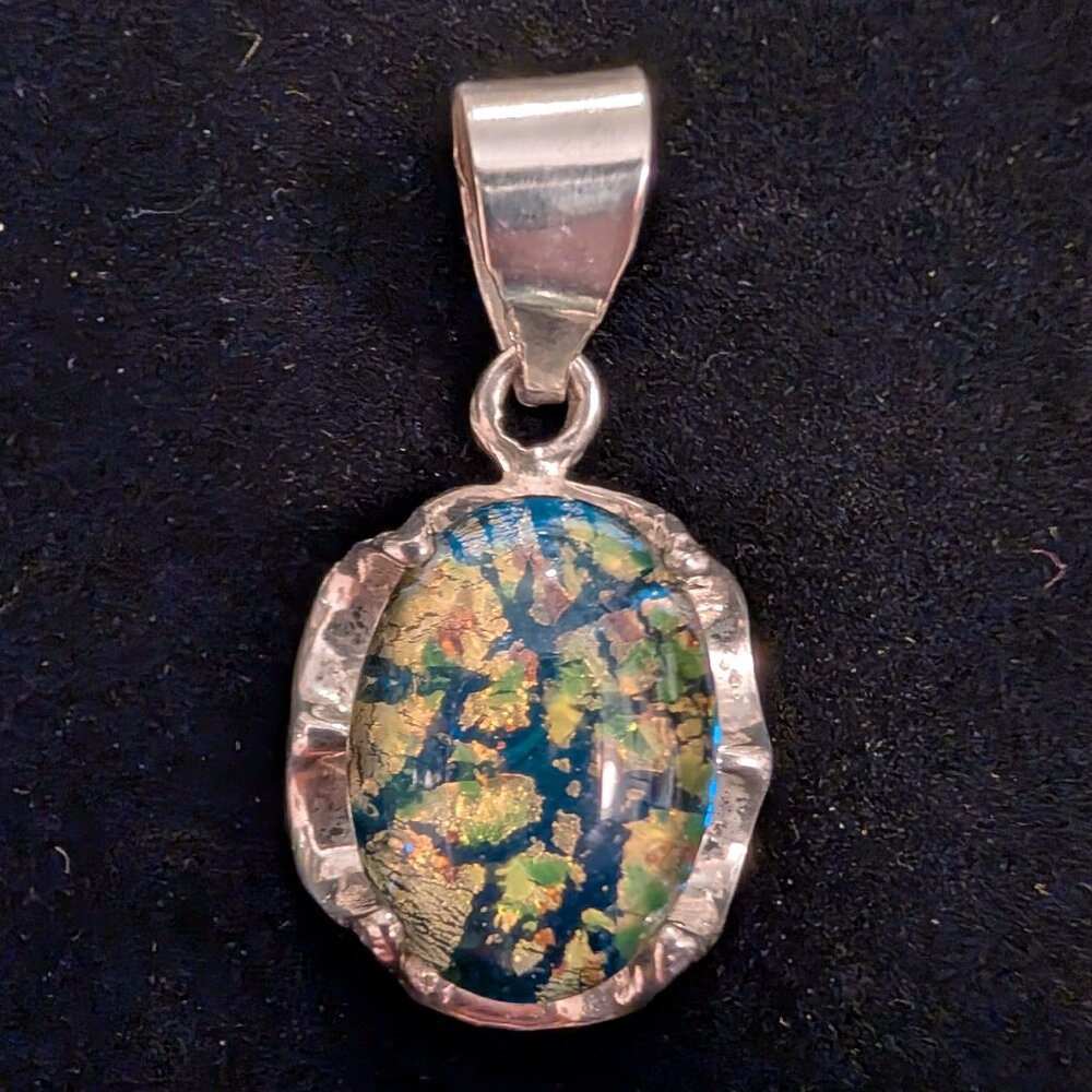 Vintage Sterling Silver Art Glass Pendant Mexico
